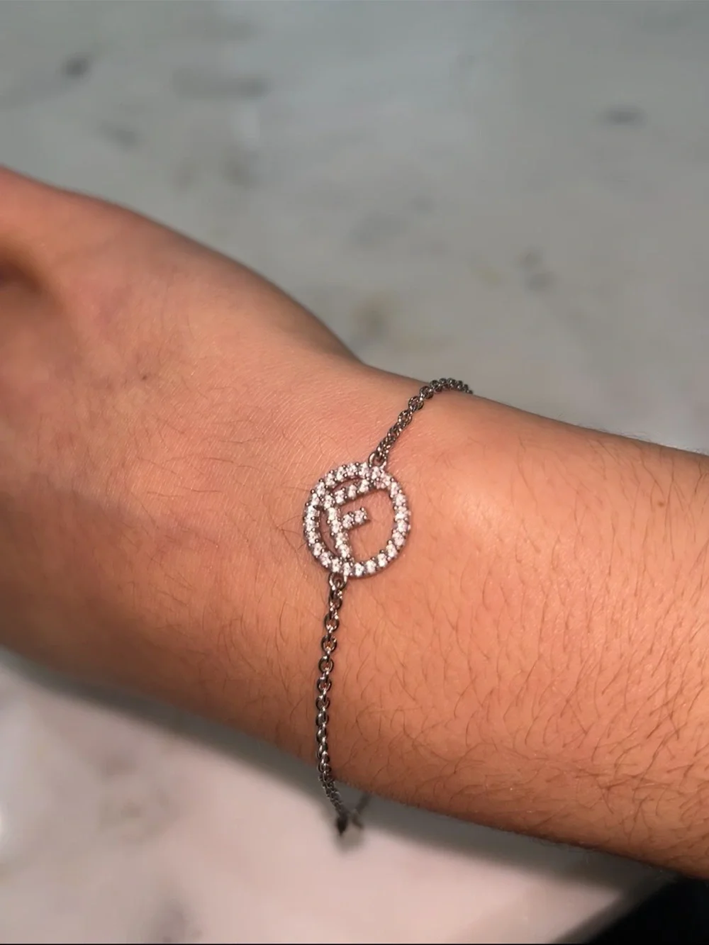 Fendi Silver Pavé 'F' Circle Bracelet